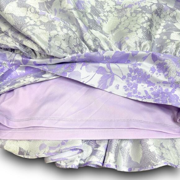 ASOS LUXE Ruffle One Shoulder Jacquard Mini Dress Purple Silver 6 Runs Small - Picture 6 of 9